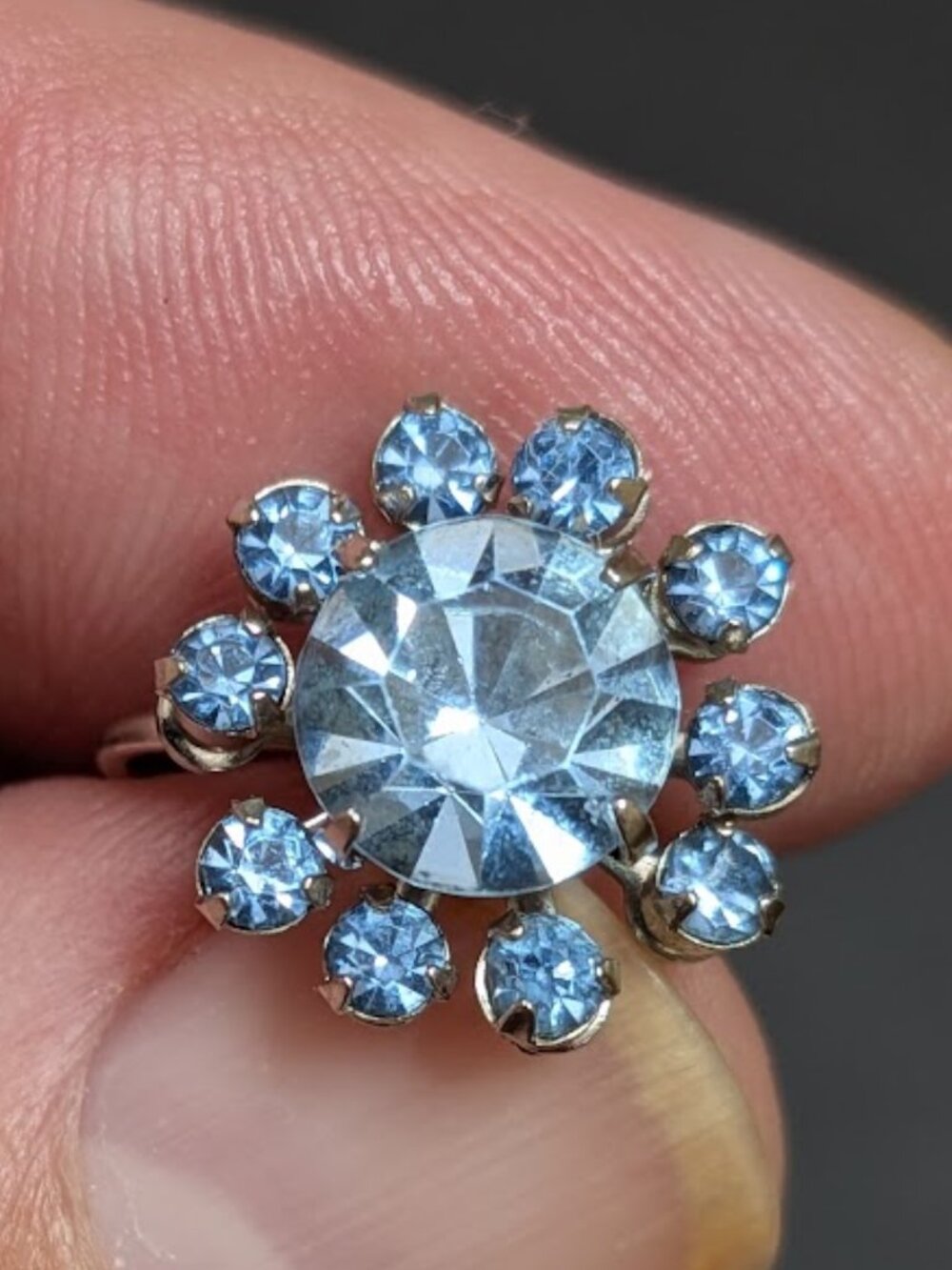 Vintage Blue Rhinestone Screw Back Earrings Crystal Cluster MCM